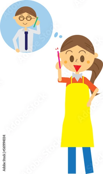 Obraz 電話で仲良く会話している夫婦のイラスト・スマホ・夫婦円満・報連相・仲良し