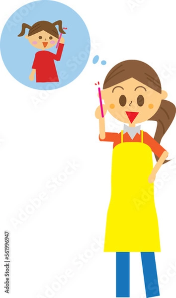 Obraz キッズ携帯から電話してきた娘と笑顔で通話している母親のイラスト・連絡・確認・