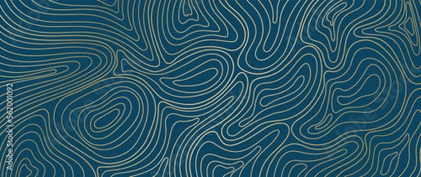 Obraz Luxury gold abstract line art background vector. Mountain topographic terrain map background with gold lines texture. Design illustration for wall art, fabric, packaging, web, banner, app, wallpaper.
