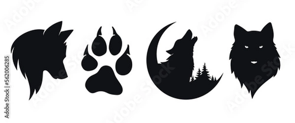 Fototapeta Wild head wolf fierce face logo design, vector set