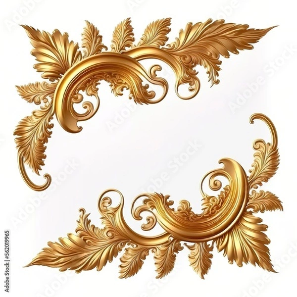 Fototapeta Golden baroque ornament on white background. Antique style gold flowers, leaves. Decorative elegant luxury design.golden elements in baroque, rococo style.seamless vintage pattern. generative ai