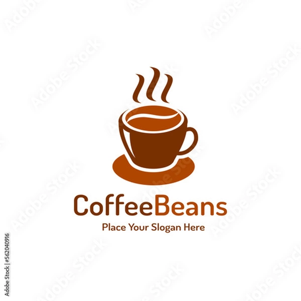 Fototapeta A cup of Coffee vector logo template. Design with seed coffee.