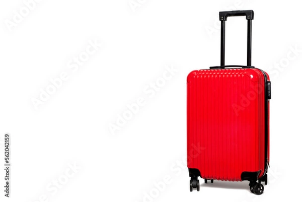 Obraz Red suitcase on white background, isolated.