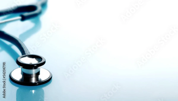 Obraz Stethoscope on blue, reflective background