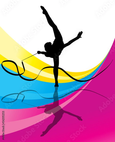 Obraz Teenager gymnastics with ribbon vector abstract background