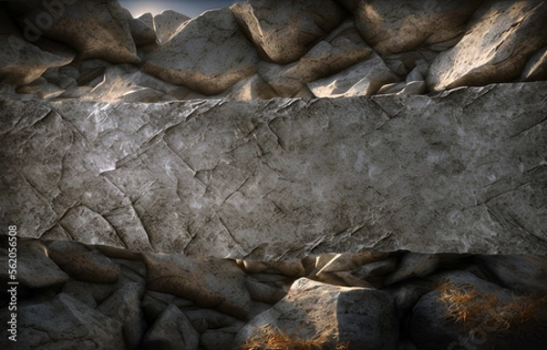 Obraz Grey rock background. Stone texture volume. Generative AI