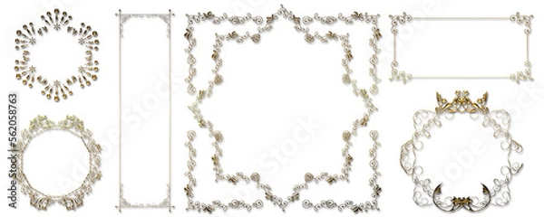 Fototapeta ゴールドメタリックのオリエント柄、アラベスク柄、アンティーク、飾り罫ビンテージのフレームのセット