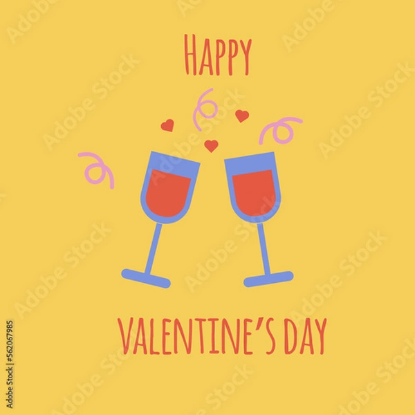 Fototapeta Valentine's day postcard. Vector greeting card template. Illustration in simple flat design. Romantic holiday background.