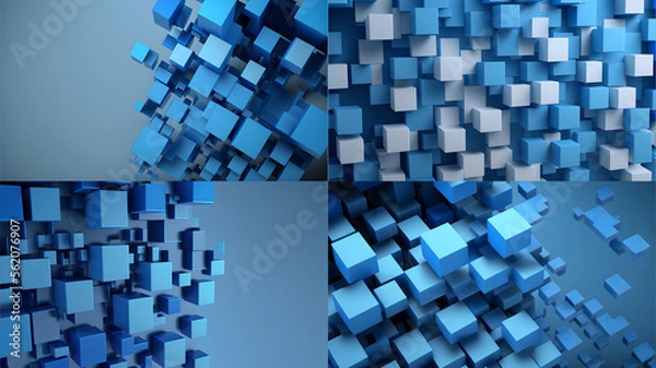 Fototapeta abstract blue cubes, simple background collection, illustration generative ai