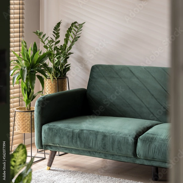Obraz Cozy and stylish green sofa, close-up