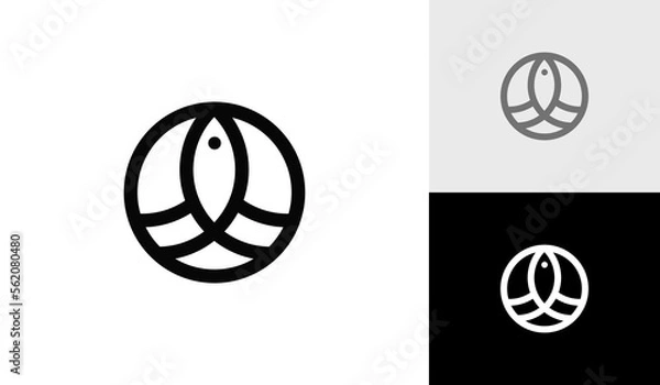 Fototapeta Simple monoline fish logo with circle
