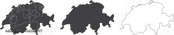 Fototapeta set of 3 maps of Switzerland - vector illustrations
