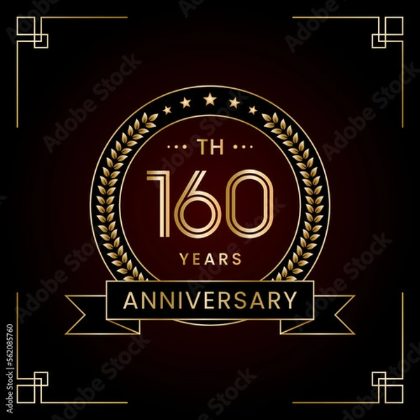 Fototapeta 160th Anniversary Logo Design Concept with Laurel wreath for Birthday Celebration Event. Line Art Design, Logo Vector Template