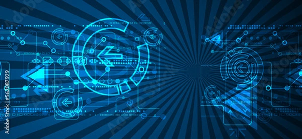 Fototapeta Abstract blue digital communication technology background.