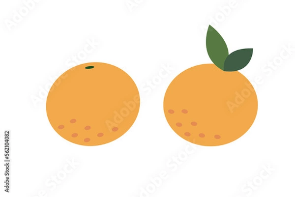 Obraz Tangerine or mandarin orange citrus fruit with leaf flat vector color icon for apps and websites