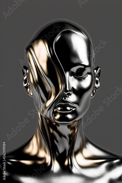 Fototapeta Distorted face of mannequin made of metal. Surrealist art and modern concept. Generative AI.