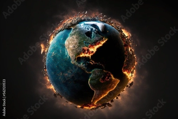 Obraz Digital dystopian globe, future, viewed from space, in the solar system, in the stars, view of the earth, our planet, ai, cyber, eco, climate, war created with generative ai technology