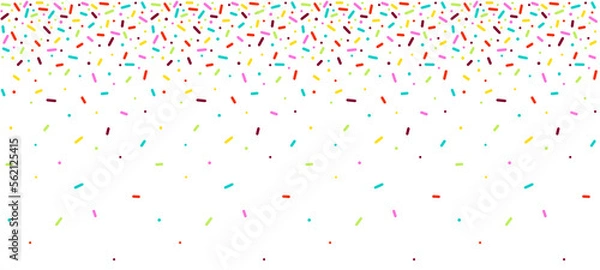 Obraz Colorful falling decorative sprinkles banner background. donut glaze pastry elements