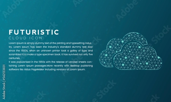 Obraz Blue futuristic cloud icon concept with polygon node connected dots and neon effect