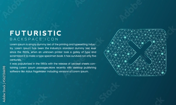 Obraz Blue futuristic backspace icon concept with polygon node connected dots and neon effect