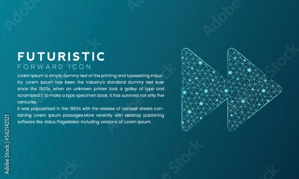 Obraz Blue futuristic forward icon concept with polygon node connected dots and neon effect