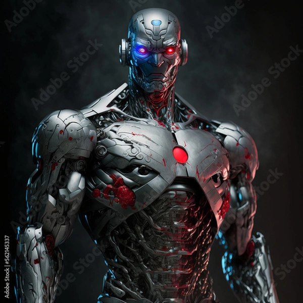 Fototapeta Generative ai futuristic cyberpunk cyborg warrior in the city.