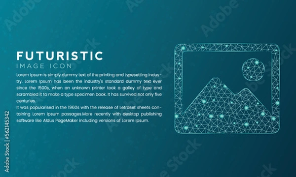 Obraz Blue futuristic image icon concept with polygon node connected dots and neon effect