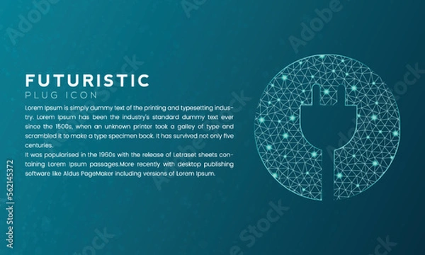 Obraz Blue futuristic plug icon concept with polygon node connected dots and neon effect