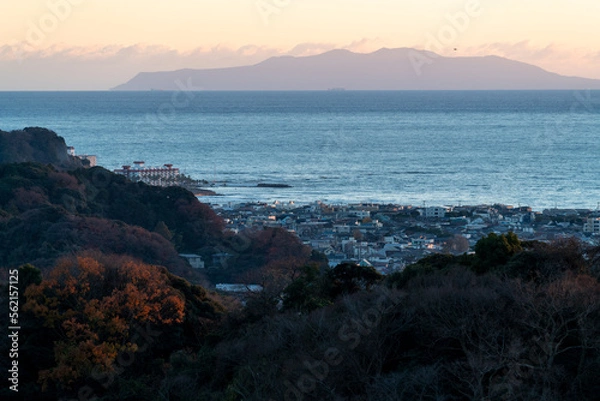 Fototapeta 鎌倉の海と街並みと伊豆大島