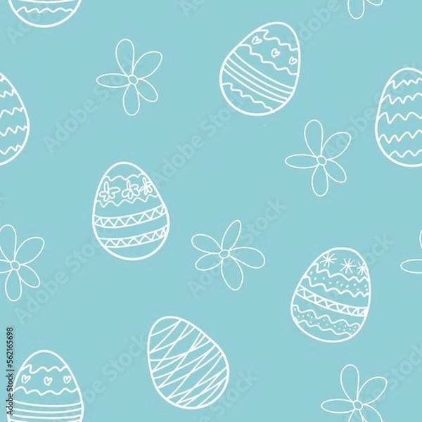 Obraz Иллюстрация без названияEaster eggs and flowers pattern on the blue background