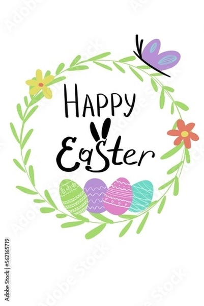 Obraz Happy Easter wreath with colored eggs