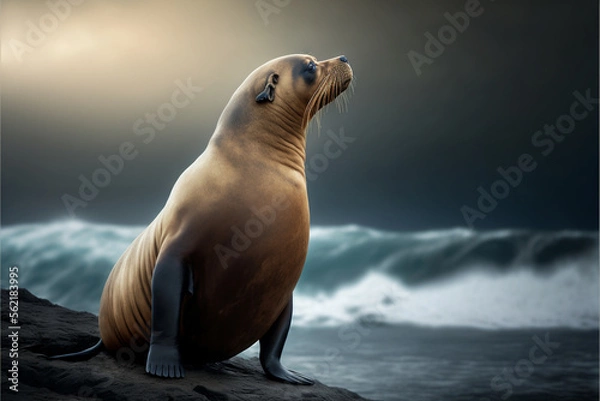 Fototapeta sea ​​lion alone generative ai
