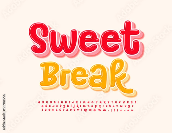 Fototapeta Vector advertising Sign Sweet Break. Creative 3D Font. Artistic Alphabet Letters, Numbers and Symbols set