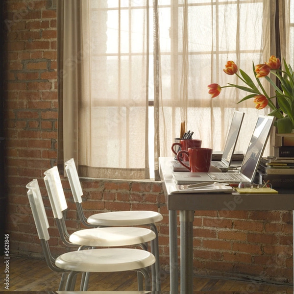 Obraz interior shot of loft office with laptop computers