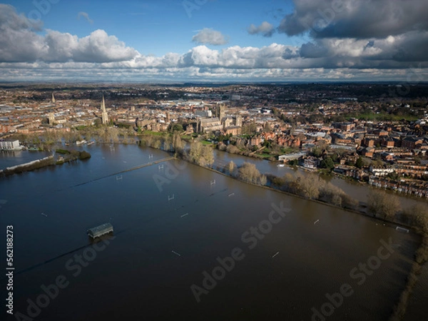 Obraz Worcester city centre flooded and submerged in flood waters