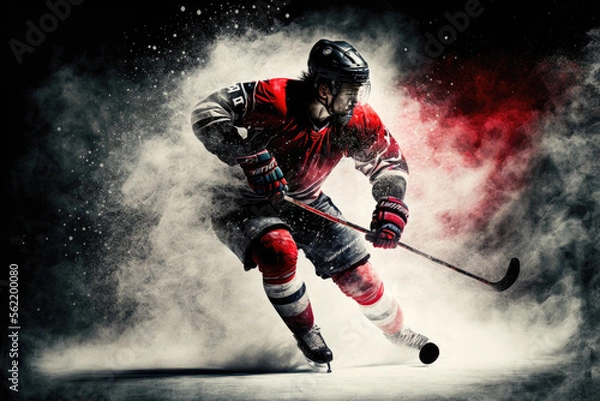 Fototapeta ice hockey player with stick in action. generative ai