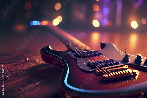 Fototapeta E-Gitarre mit Partyhintergrund, Generative KI