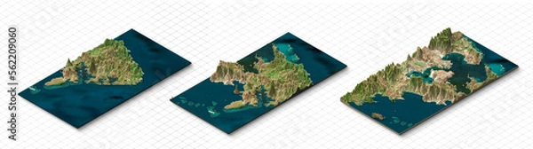 Fototapeta 3d model of Madagascar island, Country in East Africa. Isometric map virtual terrain 3d for infographic