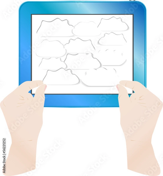 Fototapeta hands with bubbles on computer tablet pc