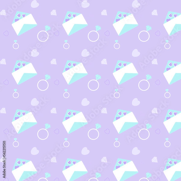 Fototapeta pattern with hearts and ring with diamond