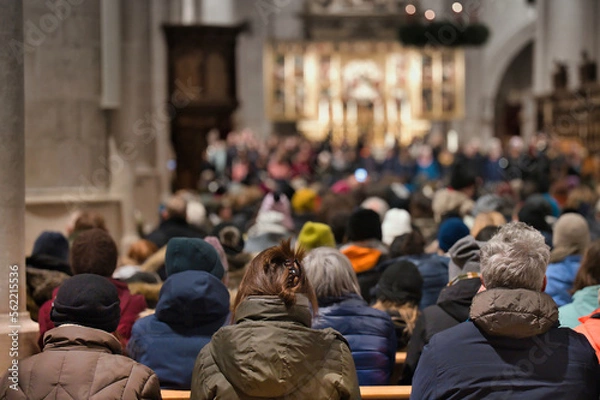 Fototapeta crowd of people in the Church Münster Ingolstdt, Bayern Germany  mass, meeting, spirituality, altar, concept, old, building, celebrate, horizontal, joy, listening