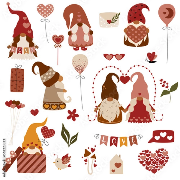 Obraz set of isolated valentines day gnome elements