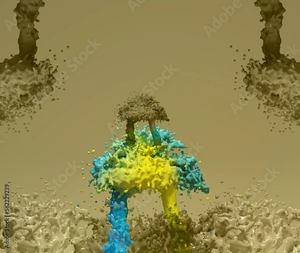Fototapeta 3d render, mix of colors, blue and yellow, splash
