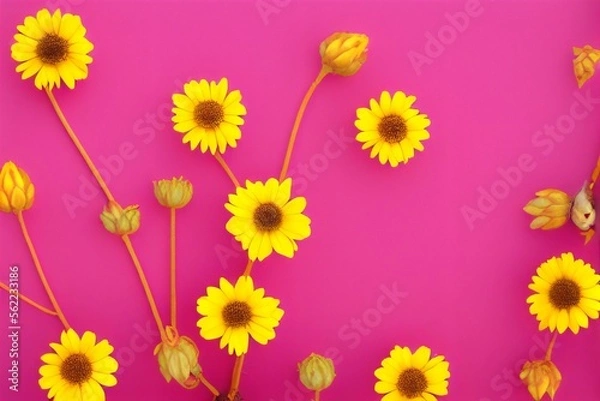 Obraz yellow flowers in pink background. generative ai