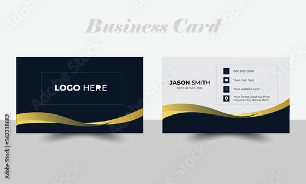 Fototapeta Business card design set template for company and corporate style, black and gold business card vector, personal visiting card with logo, creative and modern business card template.