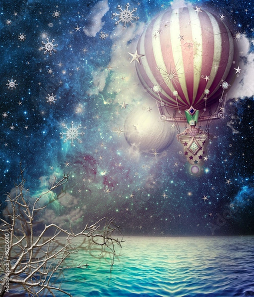 Obraz Hot fire balloon in the starry sky