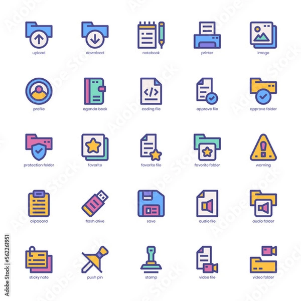 Obraz File and Document icon pack for your website, mobile, presentation, and logo design. File and Document icon filled color design. Vector graphics illustration and editable stroke.