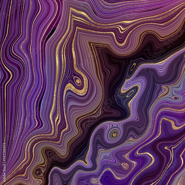 Fototapeta modern abstract background. Artificial purple agate texture with golden veins. Trendy marbling wallpaper