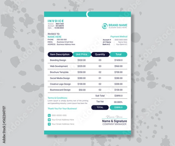 Fototapeta Minimal invoice template design