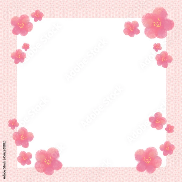 Obraz 梅いっぱい和柄フレーム/赤